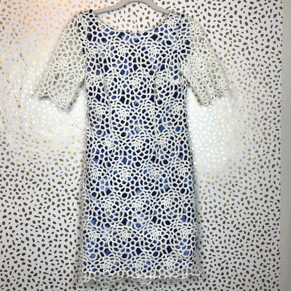 Antonio Melani white and blue lace dress